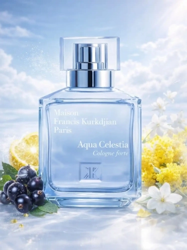 Szklana odlewka krystalicznego zapachu MFK Aqua Celestia Cologne Forte od Perfame. Owocowe i rześkie nuty zapewniają uczucie bezkresnej świeżości.