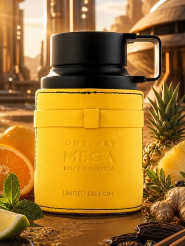 Szklana odlewka nowoczesnej wody Armaf Odyssey Mega od Perfame. Cytrusowe i drzewne akordy budują wyrazisty, męski profil z dużą projekcją.