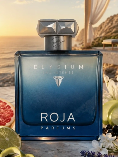 Szklana odlewka rześkiego zapachu Roja Elysium Eau Intense dostępna w Perfame. Grejpfrut i wetyweria lśnią niezwykle luksusową, wzmocnioną świeżością.