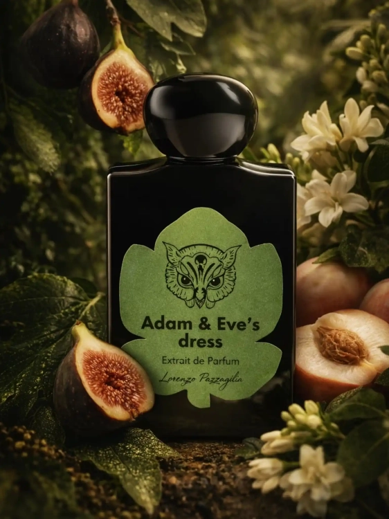 Szklana odlewka zielonego ekstraktu Lorenzo Pazzaglia Adam and Eve's Dress w ofercie Perfame. Nuty figi i liści tworzą bujny, rajski klimat.