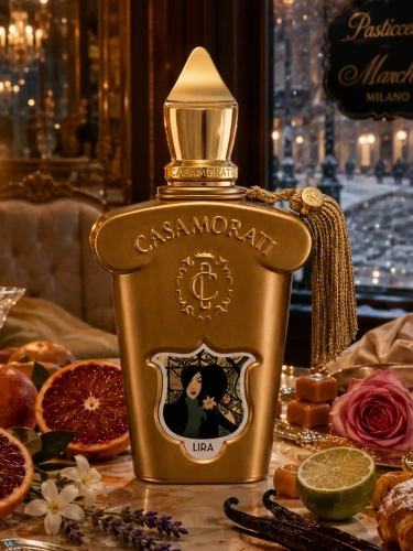 Szklana odlewka słodkiego aromatu Xerjoff Casamorati Lira w Perfame. Karmel i czerwona pomarańcza tworzą luksusowy deser.