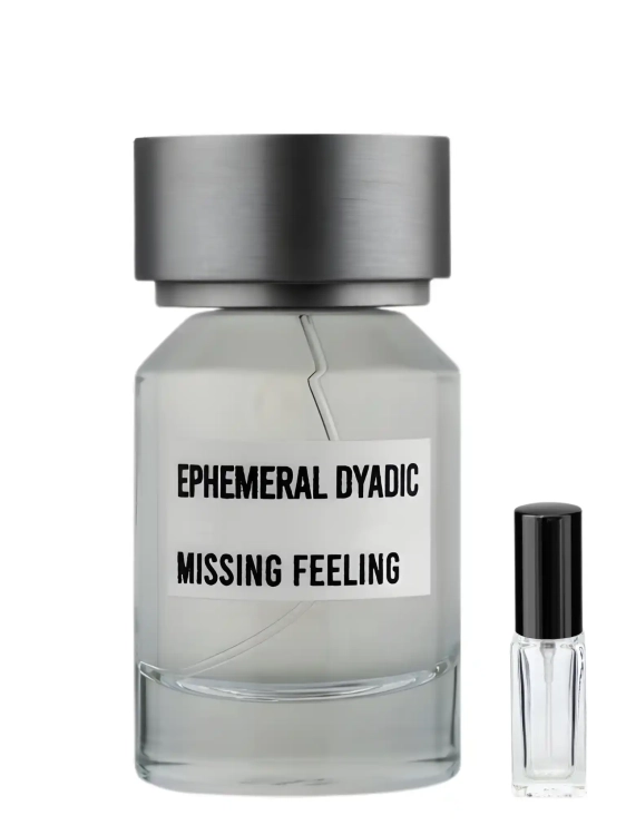 Szklana odlewka melancholijnej wody Ephemeral Dyadic Missing Feelings od Perfame. Delikatne, pudrowe akordy budzą głębokie emocje.