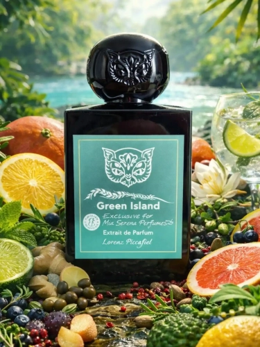 Odlewka aromatycznego zapachu Lorenzo Pazzaglia Green Island od Perfame. Ziołowe i rześkie nuty przywołują obraz zielonej wyspy.