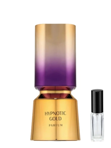 Szklana odlewka aromatu French Avenue Hypnotic Gold od Perfame. Złociste nuty bursztynu tworzą lśniący profil.