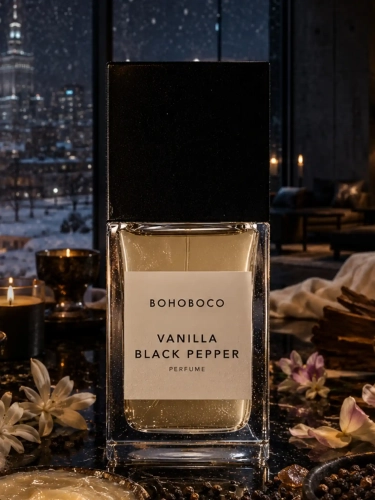 Szklana odlewka intrygującego zapachu Vanilla &amp; Black Pepper od Perfame. Słodka wanilia i ostry pieprz budują unikalny charakter.