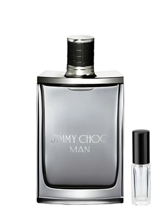 Szklana odlewka klasycznej wody Jimmy Choo Man dostępna w Perfame. Liście ananasa i zamsz tworzą swobodny, luksusowy aromat."