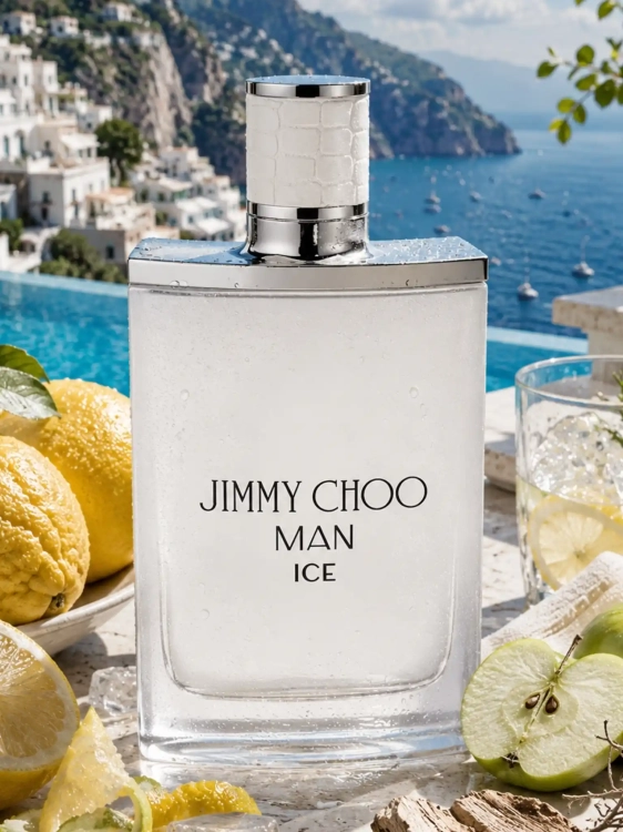 Szklana odlewka rześkiej kompozycji Jimmy Choo Man Ice w Perfame. Cytrusy i nuty drzewne zapewniają chłodzące orzeźwienie.