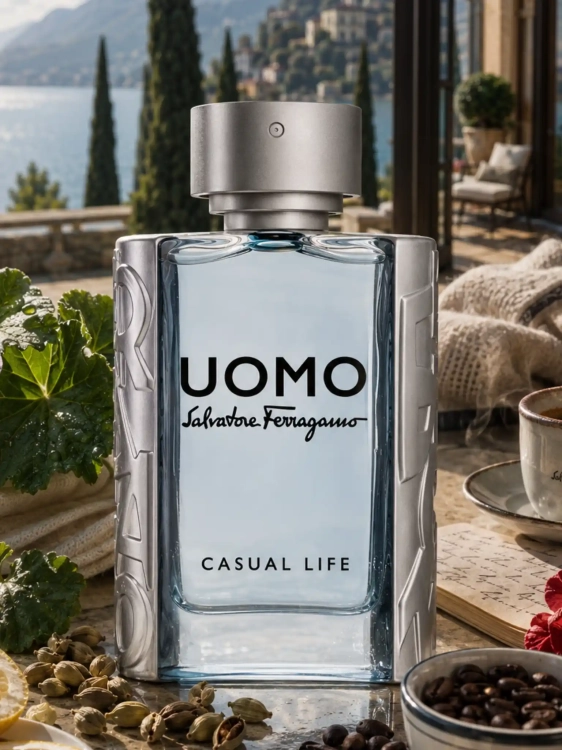 Szklana odlewka świeżej wody Casual Life od Perfame. Kawa i nuty wodne zapewniają radosną, codzienną energię.