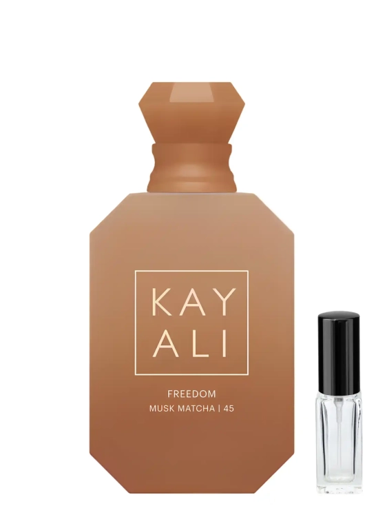 Odlewka zielonej kompozycji KAYALI Freedom Musk Matcha 45 w ofercie Perfame. Nuty herbaty matcha i czystego piżma tworzą harmonijny, kojący eliksir.