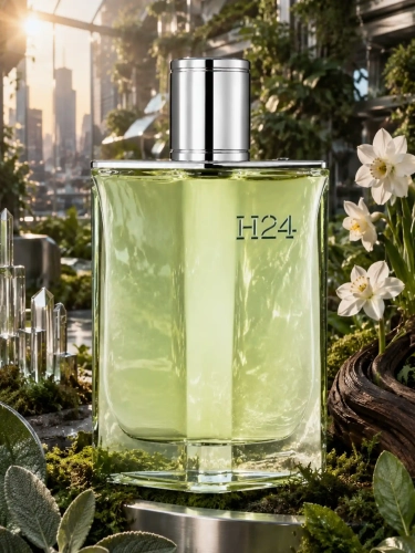 Szklana odlewka nowoczesnej kompozycji Hermès H24 Eau de Parfum od Perfame. Nuty mchu dębowego i szałwii oddają miejską, męską elegancję.