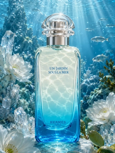 Szklana odlewka morskiego aromatu Hermès Un Jardin Sous la Mer w ofercie Perfame. Orzeźwiające, wodne akordy budują aurę podwodnego ogrodu.