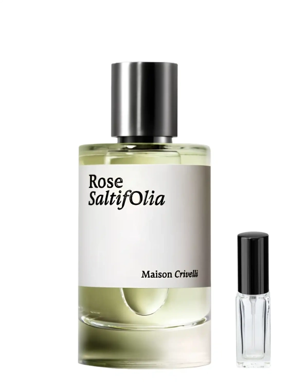 Szklana odlewka morskiej wody Maison Crivelli Rose Saltifolia od Perfame. Delikatna róża i słone akordy oddają zapach kwiatów nad brzegiem oceanu.