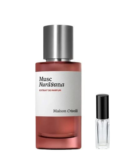 Szklana odlewka zmysłowego aromatu Maison Crivelli Musc Nurāsana od Perfame. Piżmo i otulające nuty gwarantują harmonijną, nieskazitelną aurę.