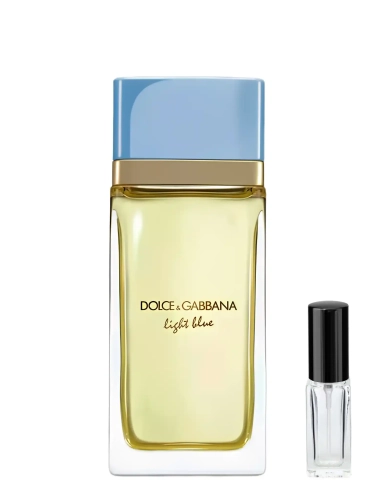 Szklana odlewka wakacyjnego zapachu Dolce &amp; Gabbana Light Blue Eau de Parfum od Perfame. Sycylijskie cytrusy i piżmo kreują letni, śródziemnomorski profil.