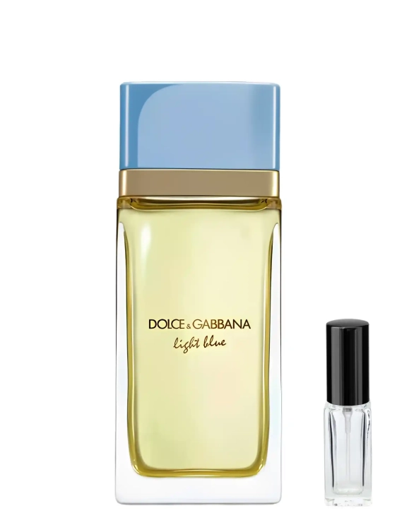 Szklana odlewka wakacyjnego zapachu Dolce &amp; Gabbana Light Blue Eau de Parfum od Perfame. Sycylijskie cytrusy i piżmo kreują letni, śródziemnomorski profil.