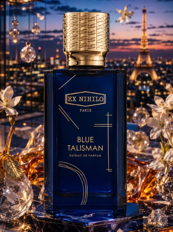 Szklana odlewka świetlistego ekstraktu Ex Nihilo Blue Talisman dostępna w Perfame. Nuty rześkiej gruszki, bergamotki i akigalawood tworzą nowoczesny, magnetyczny aromat.