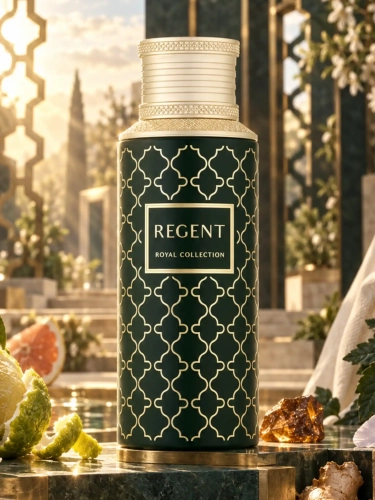 Szklana odlewka MAISON ASRAR Regent od Perfame. Cytrusowo-drzewny zapach unisex z grejpfrutem, imbirem, bergamotką i mandarynką.
