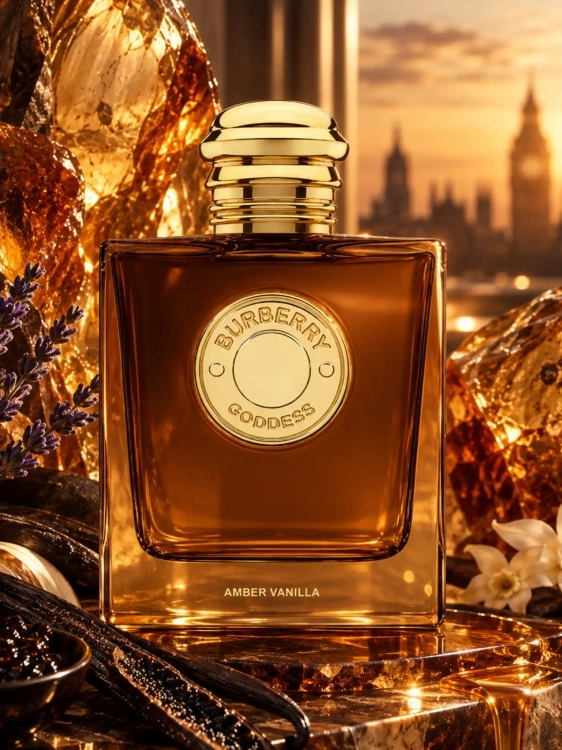 Szklana odlewka Burberry Goddess Amber Vanilla od Perfame. Damski zapach z wanilią, lawendą, syropem klonowym i bursztynem.