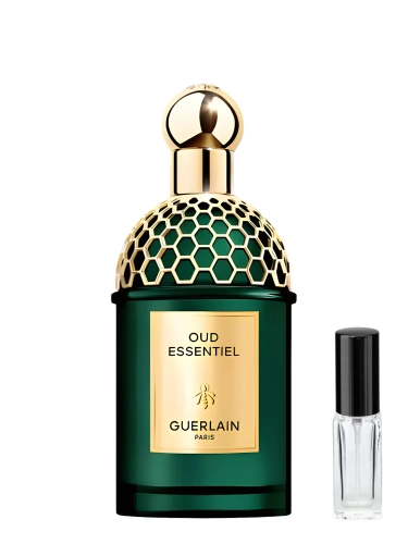 Szklana odlewka Guerlain Oud Essentiel od Perfame – intensywne perfumy unisex z oudem, skórą i różą.