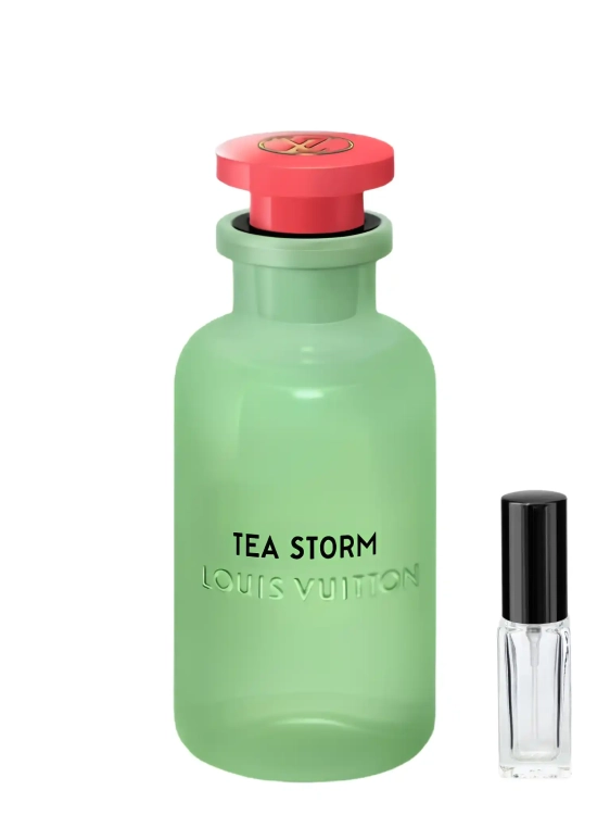 Szklana odlewka Louis Vuitton Tea Storm od Perfame – świeże perfumy unisex z trawą cytrynową, różą, magnolią i herbatą.