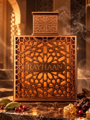 Szklana odlewka Rayhaan Vantage od Perfame – perfumy unisex z kardamonem, bergamotką, kadzidłem i mirrą.