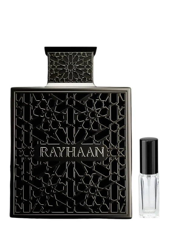 Szklana odlewka Rayhaan Obsidian od Perfame – męskie perfumy z irysem, skórą, drzewem sandałowym i cedrem.