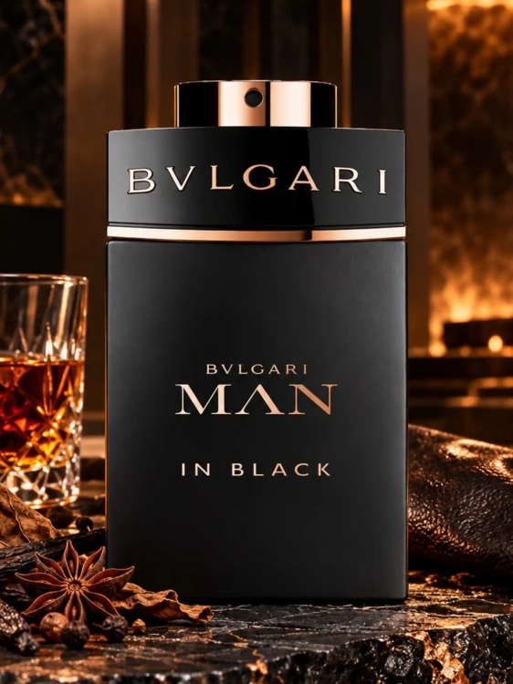 Szklana odlewka Bvlgari Man In Black od Perfame – męskie perfumy z rumem, tytoniem, skórą i ciepłymi przyprawami.