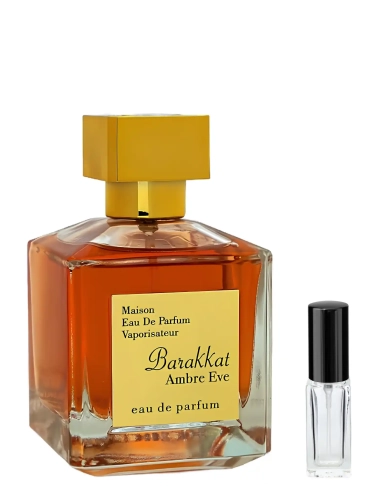 Szklana odlewka Fragrance World Barakkat Ambre Eve od Perfame – perfumy unisex z labdanum, benzoesem, wanilią i bursztynem.