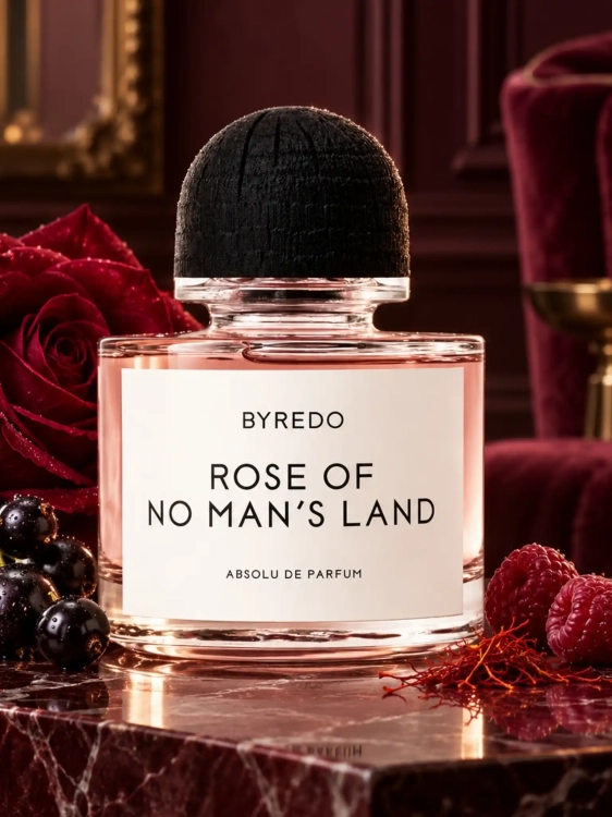 Szklana odlewka Byredo Rose of No Man's Land Absolu od Perfame – perfumy unisex z maliną, szafranem, czarną porzeczką i piwonią.