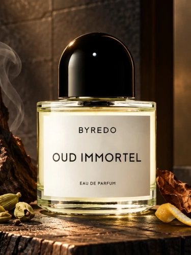 Szklana odlewka Byredo Oud Immortel od Perfame – perfumy unisex z limoncello, oudem, kadzidłem i paczulą.