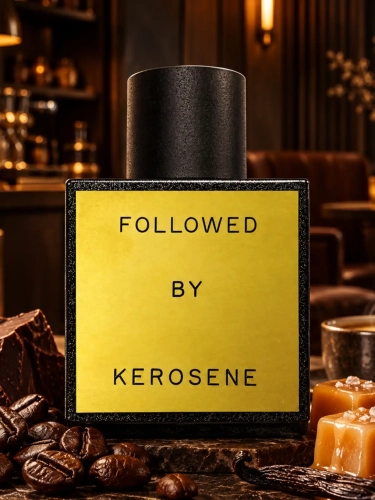 Szklana odlewka Kerosene Followed od Perfame – perfumy unisex z kawą, karmelem, gorzką czekoladą i wanilią.